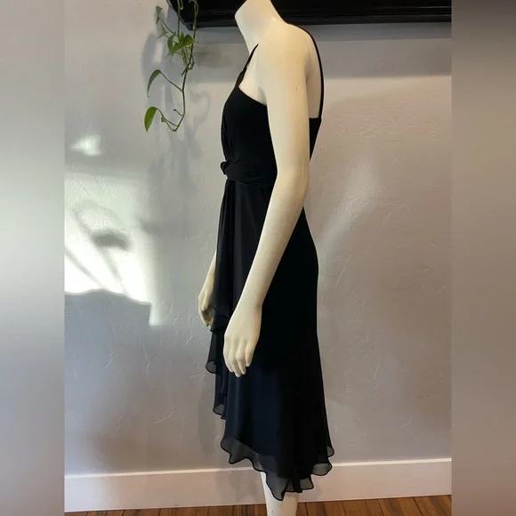 Y2K 100% silk chiffon black midi Dress size 2 - Picture 5 of 8